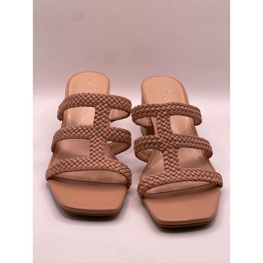 Bandolino Mumm Tan Braided Caged Block Heel Slide Sandals Women 9M Square Toe